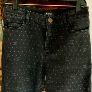 Chanel 2023P Black Straight Leg High Rise Zipper Leg CC Jeans #38 NWOT